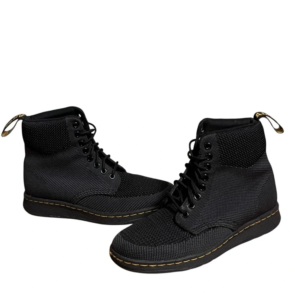 Dr. Martens Black Textured Rigal Knit 8 Eye Boots Combat Black Unisex — Size 7 - Picture 2 of 15